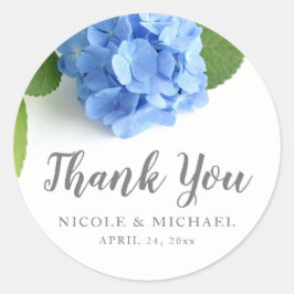 Blue Hydrangea Floral Wedding Vielen Dank Runder Aufkleber