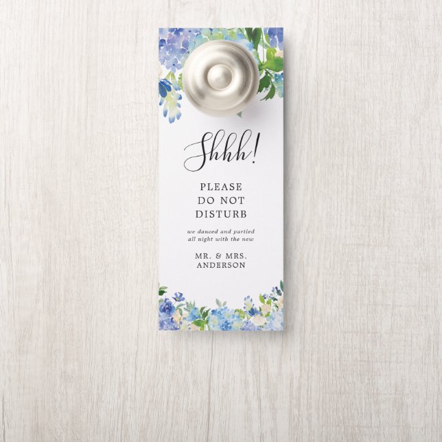 Blue Hydrangea Floral Wedding Welcome Door Hanger Türanhänger (Auf Knauf)