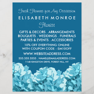 Blue Hydrangea, Floristry Werbung Flyer