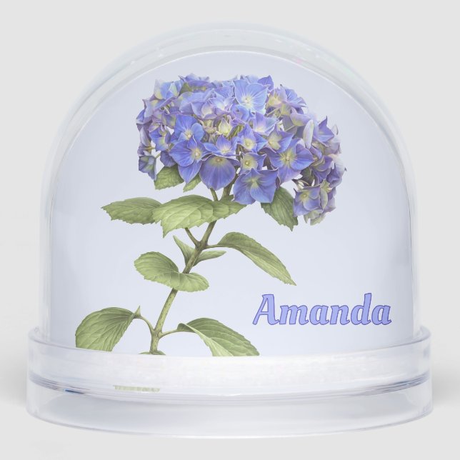 Blue Hydrangea Flower Botanical Art Personalized Schneekugeln (Vorderseite)