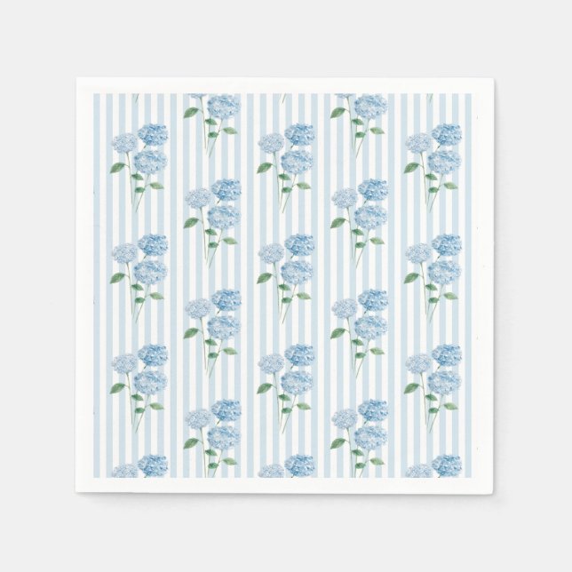 Blue Hydrangea Flower Shower Blue Stripe Serviette (Vorderseite)