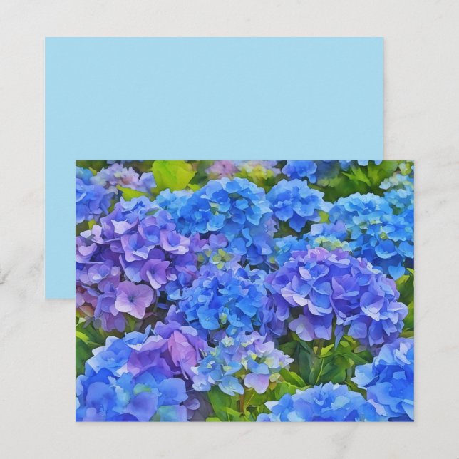 Blue Hydrangea Flowers Floral Art Note Card Set Mitteilungskarte (Vorne/Hinten)