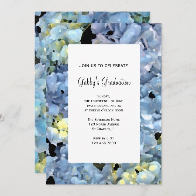 Blue Hydrangea Flowers Graduation Party Invitation (Devant / Derrière)