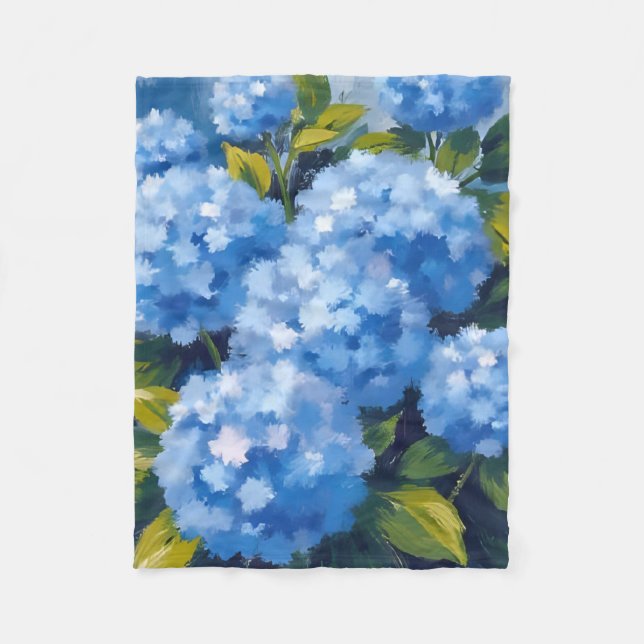 Blue Hydrangea Flowers Watercolor Floral Fleecedecke (Vorderseite)
