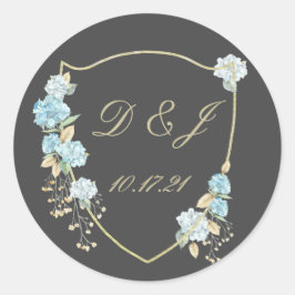Blue Hydrangea Frame Wedding Labels Runder Aufkleber