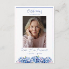 Blue Hydrangea Funeral Memorial Prayer Card Begleitkarte