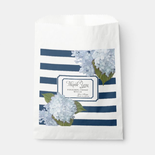 Blue Hydrangea Garden Floral Navy Weiß Vielen Dank Geschenktütchen (Vorderseite)
