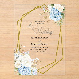 Blue Hydrangea Geometric Wedding Acryleinladungen