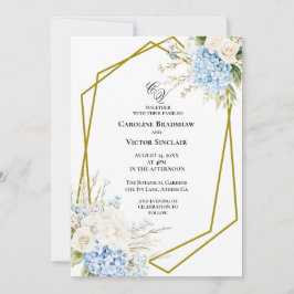Blue Hydrangea Geometric Wedding Invitation Einladung