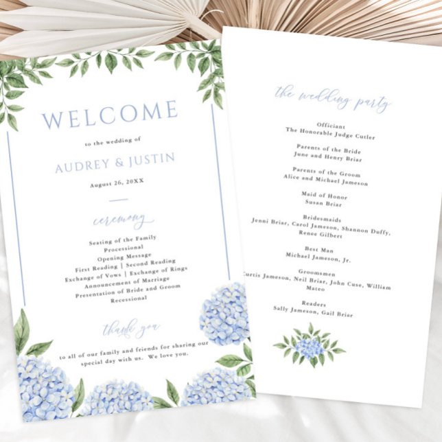 Blue Hydrangea Gerahmt Wedding Paper Programm Flyer (Von Creator hochgeladen)