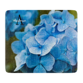 Blue Hydrangea Glass chopping board Schneidebrett