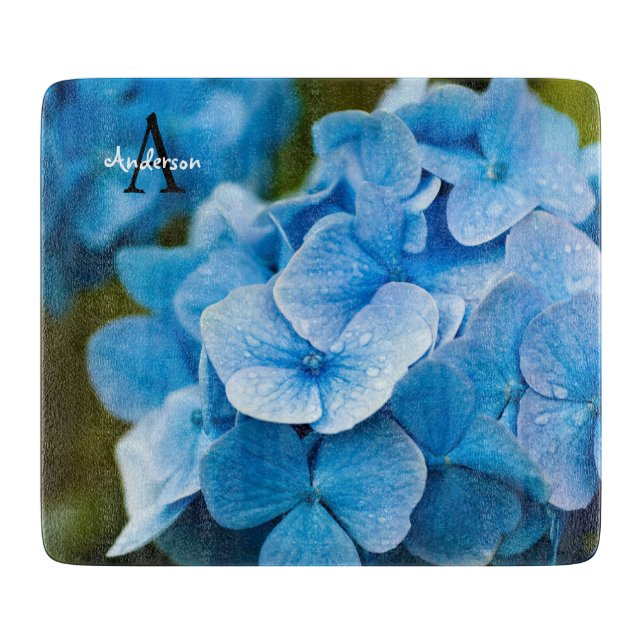 Blue Hydrangea Glass chopping board Schneidebrett (Vorderseite)