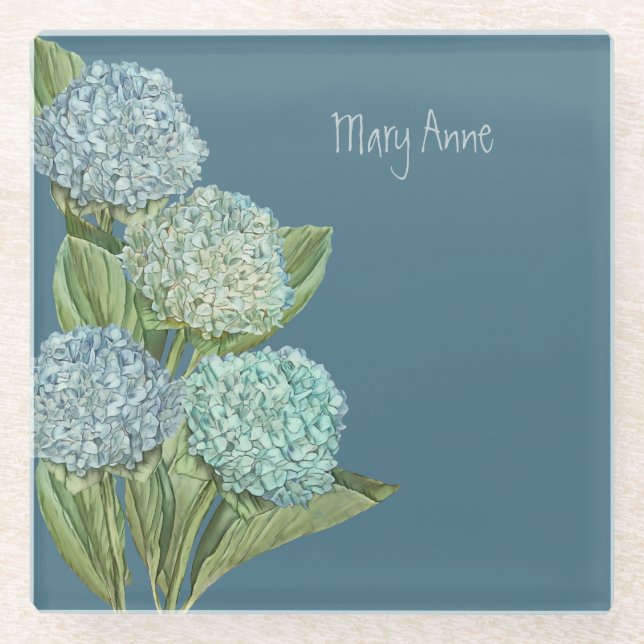 Blue Hydrangea Glasuntersetzer (Vorderseite)