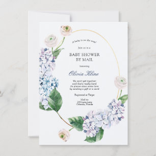 Blue Hydrangea Gold Frame Baby Dusche by Mail Einladung