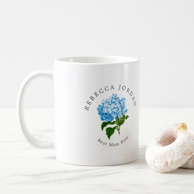 Blue Hydrangea Grand-Millenium Beste Mama je Kaffeetasse (Mit Donut)