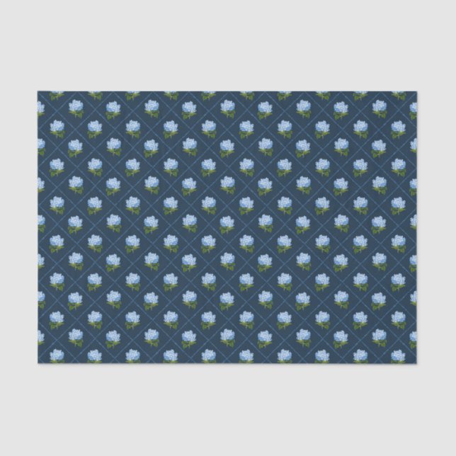 Blue Hydrangea Grandmillennial Navy Seidenpapier (Vorderseite)