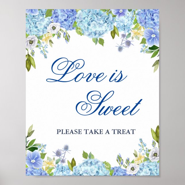 Blue Hydrangea Greenera Wedding Dessert Bar Poster (Vorne)