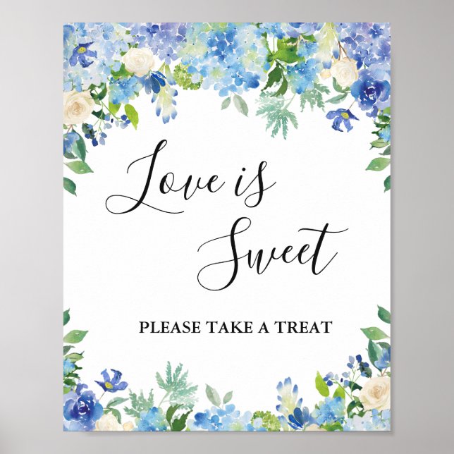 Blue Hydrangea Greenera Wedding Dessert Bar Poster (Vorne)