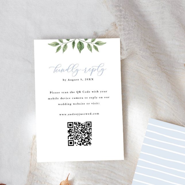 Blue Hydrangea Greenery QR Code Antwort Vertikal (Von Creator hochgeladen)