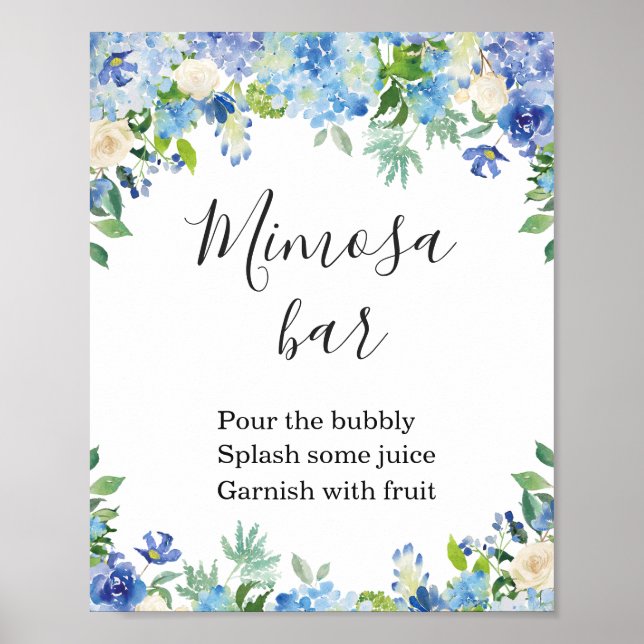 Blue Hydrangea Grüne Mimosa Bar Sign Poster (Vorne)