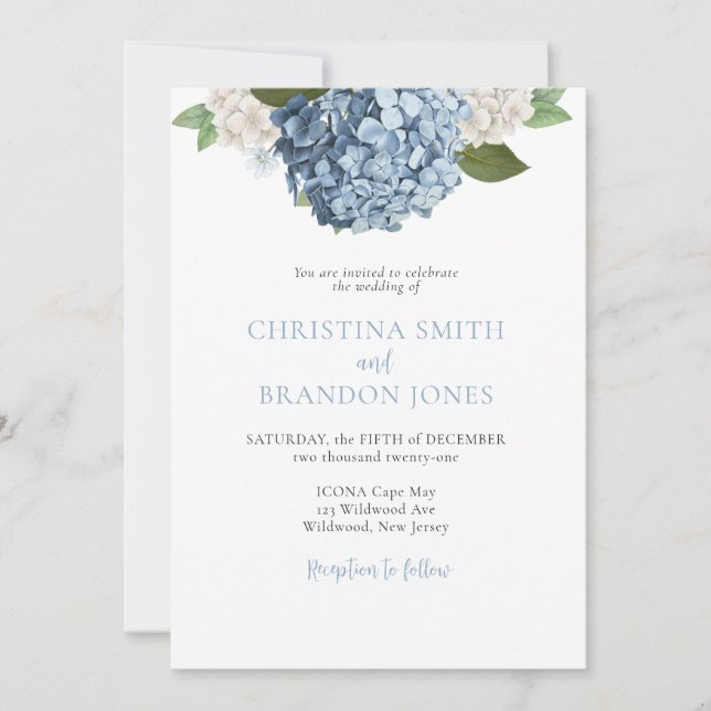 Blue Hydrangea Hochzeitseinladungen Einladung (Vorderseite)