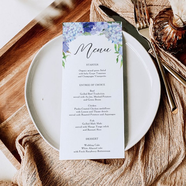 Blue Hydrangea - Hochzeitsmenü oder Brautparty Einladung (Von Creator hochgeladen)