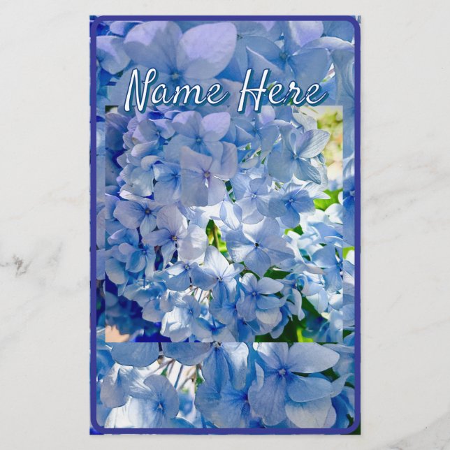 Blue Hydrangea Individuelle Name Briefpapier (Vorderseite)