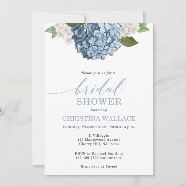 Blue Hydrangea Invitation de la douche nuptiale (Devant)
