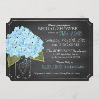 Blue Hydrangea Jar Chalkboard Brautparty Einladung