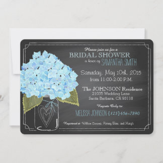 Blue Hydrangea Jar Chalkboard Brautparty Einladung