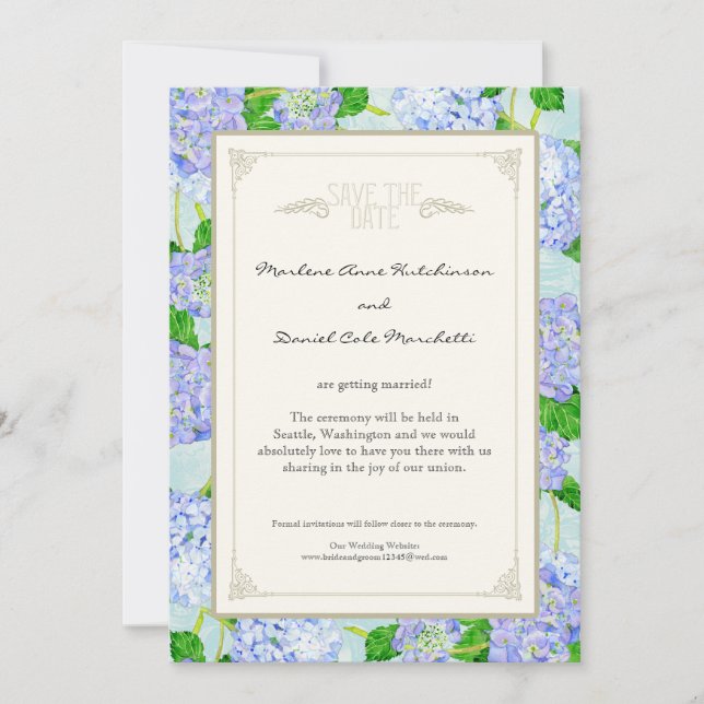 Blue Hydrangea Lace Floral Formal Elegante Hochzei Einladung (Vorderseite)