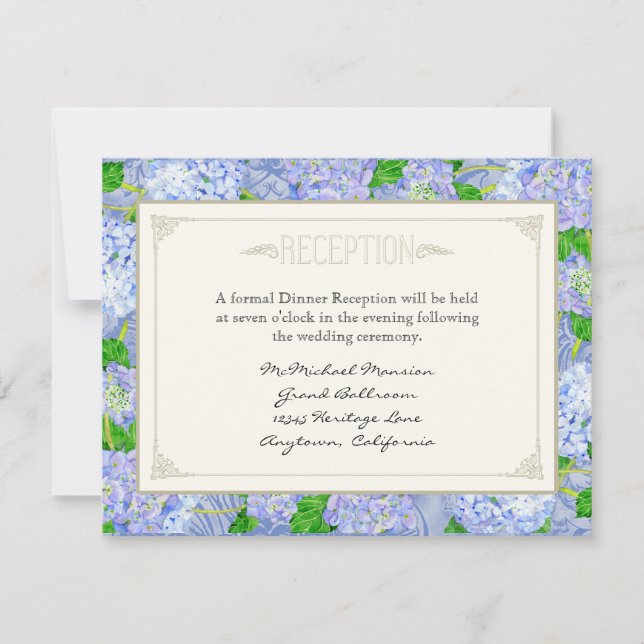 Blue Hydrangea Lace Floral Formal Elegante Hochzei Einladung (Vorderseite)
