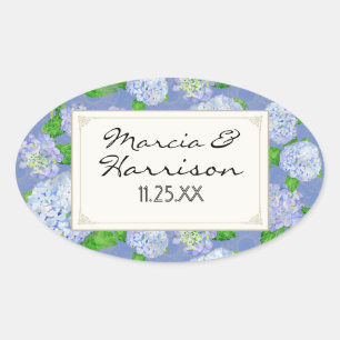 Blue Hydrangea Lace Floral Formal Elegante Hochzei Ovaler Aufkleber