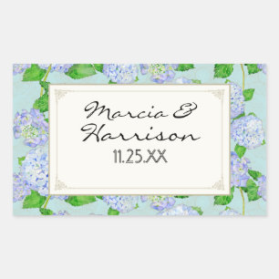 Blue Hydrangea Lace Floral Formal Elegante Hochzei Rechteckiger Aufkleber