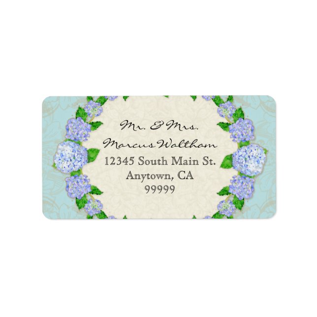 Blue Hydrangea Lace Floral Formal Elegantes Busine Adressaufkleber (Vorne)