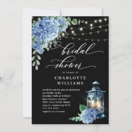 Blue Hydrangea Lantern Black Boho Brautparty Einladung