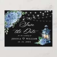 Blue Hydrangea Lantern Black Wedding Save the Date