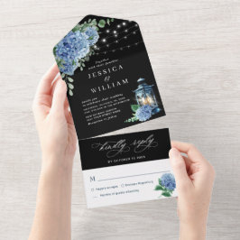 Blue Hydrangea Lantern Schwarzer Hintergrund Hochz All In One Einladung