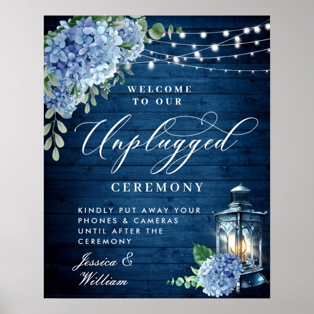 Blue Hydrangea Lantern Unplugged Wedding Zeremonie Poster (Vorne)