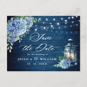 Blue Hydrangea Lantern Wedding Save the Date Postkarte
