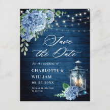 Blue Hydrangea Lantern Wedding Save the Date