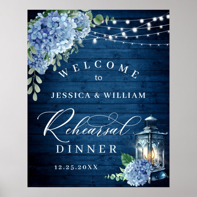Blue Hydrangea Lantern Wood Boho Probe Dinner Poster (Vorne)