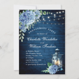Blue Hydrangea Lantern Wood Engagement Party Einladung