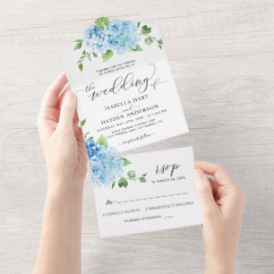 Blue Hydrangea Light Floral Botanical Wedding All In One Einladung