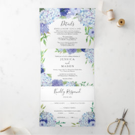 Blue Hydrangea Mariage Invitations Tri-Fold