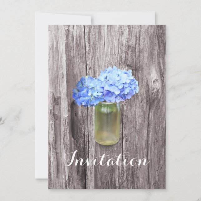Blue Hydrangea Mason Jar Bridal Einladungen (Vorderseite)