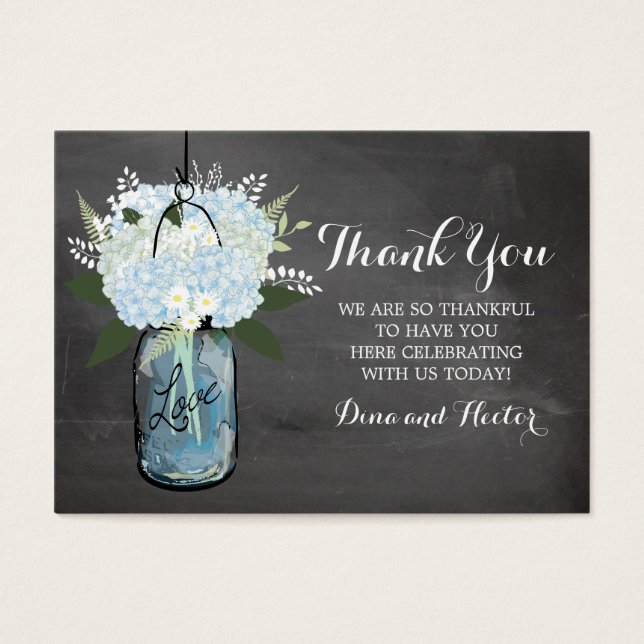 Blue Hydrangea Mason Jar Chalkboard | Favor Tag (Vorderseite)