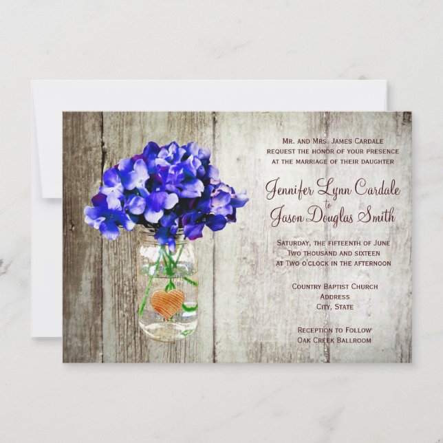 Blue Hydrangea Mason Jar Invitations de mariage (Devant)