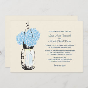Blue Hydrangea Mason Jar Wedding Einladung