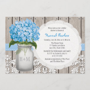 Blue Hydrangea Mit Monogramm Mason Jar Brautparty Einladung